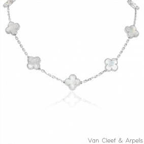Van Cleef & Arpels White Gold Mother of Pearl Vintage Alhambra Necklace VCARF48500